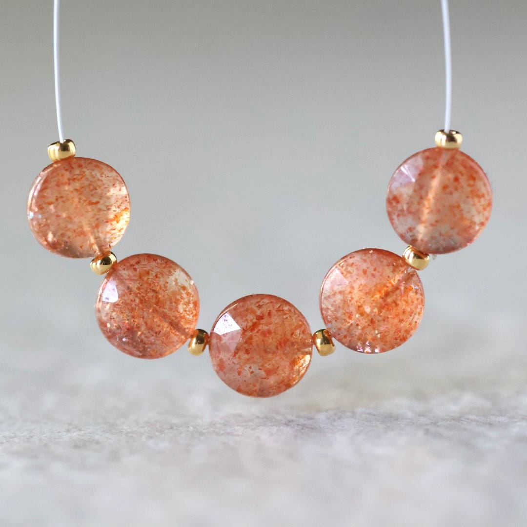 AAA Tanzanian Sunstone Coin Beads Faceted Genuine Gemstone 8mm Beads for DIY Jewelry Making Earrings Necklace Pendant