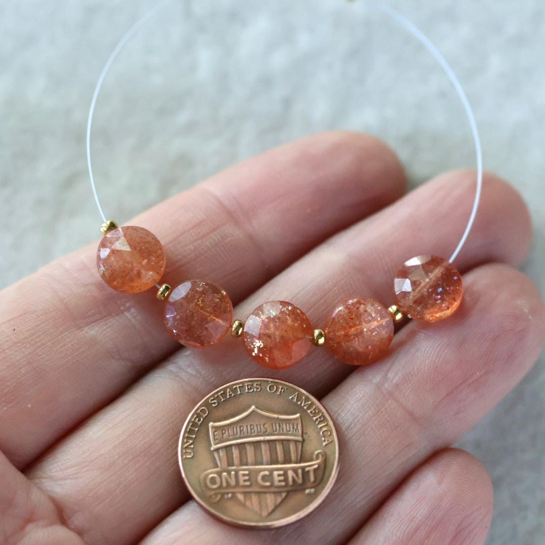 AAA Tanzanian Sunstone Coin Beads Faceted Genuine Gemstone 8mm Beads for DIY Jewelry Making Earrings Necklace Pendant