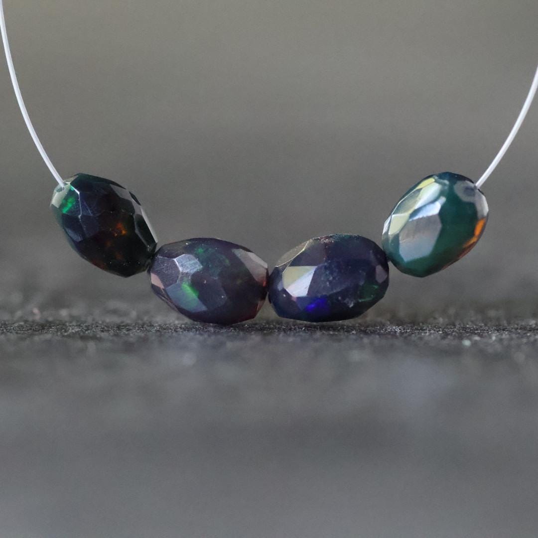Black Ethiopian Opal Oval Beads Faceted Natural Welo Opal Genuine Bead DIY Jewelry Making Earrings Supplies