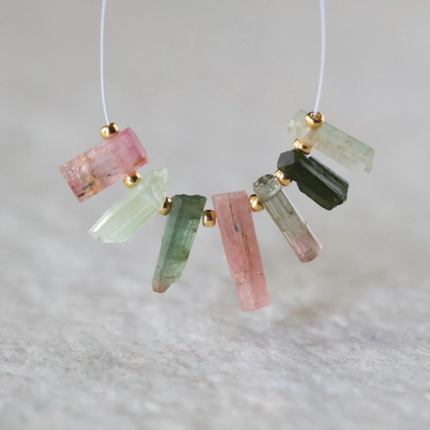 Multi Color Tourmaline Slice Beads Raw Briolette Sticks 9-13mm 7 PCs Genuine Watermelon Tourmaline Gemstone for DIY Jewelry Making
