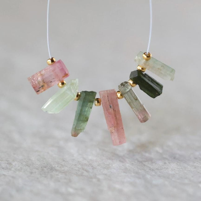 Multi Color Tourmaline Slice Beads Raw Briolette Sticks 9-13mm 7 PCs Genuine Watermelon Tourmaline Gemstone for DIY Jewelry Making