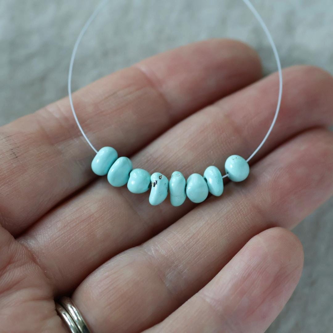 Rare Ethereal Sky Blue Lone Mountain Turquoise Nugget Beads Smooth 5-6mm 8 PCs Nevada Turquoise Gemstone Beads DIY Jewelry Making