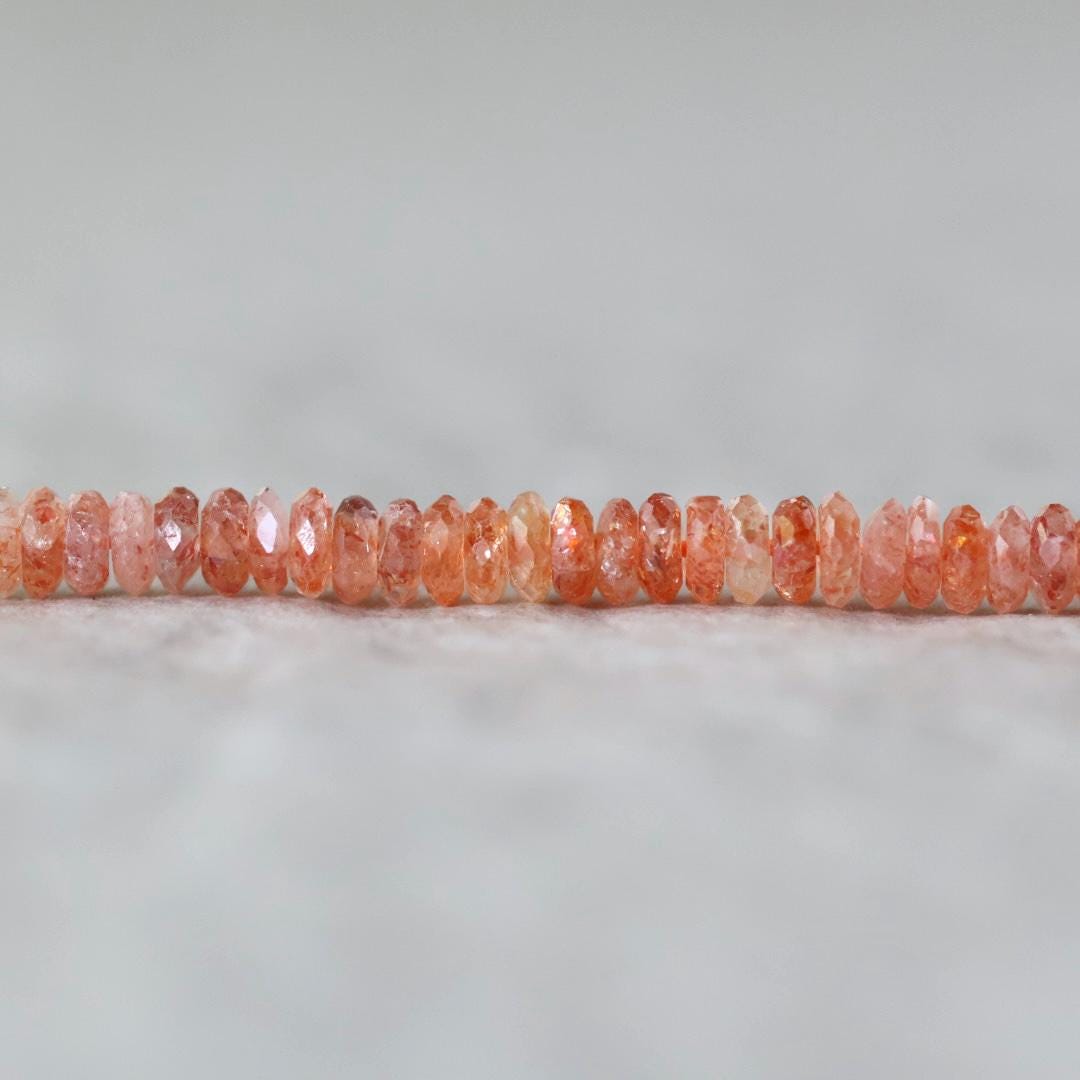 4mm AAA Sunstone Rondelle Beads Faceted Heliolite Orange Sparkly Natural Gemstone for DIY Jewelry Making Supplies