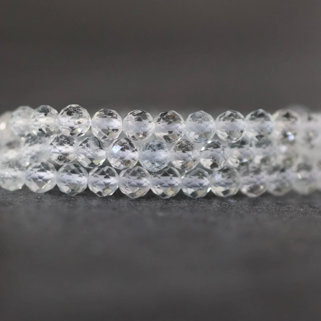 4mm AAA White Topaz Faceted Beads Round 15”Natural Clear Sparkly Gemstone for DIY Jewelry Making Supplies