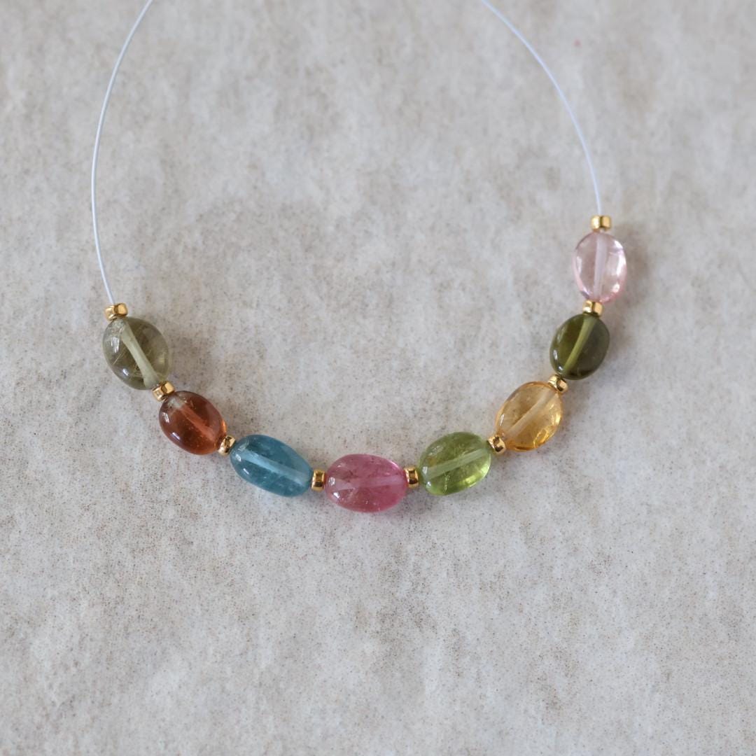 Multi Color Tourmaline Oval Beads Smooth 8 PCs Natural Gemstone DIY Jewelry Making Supplies