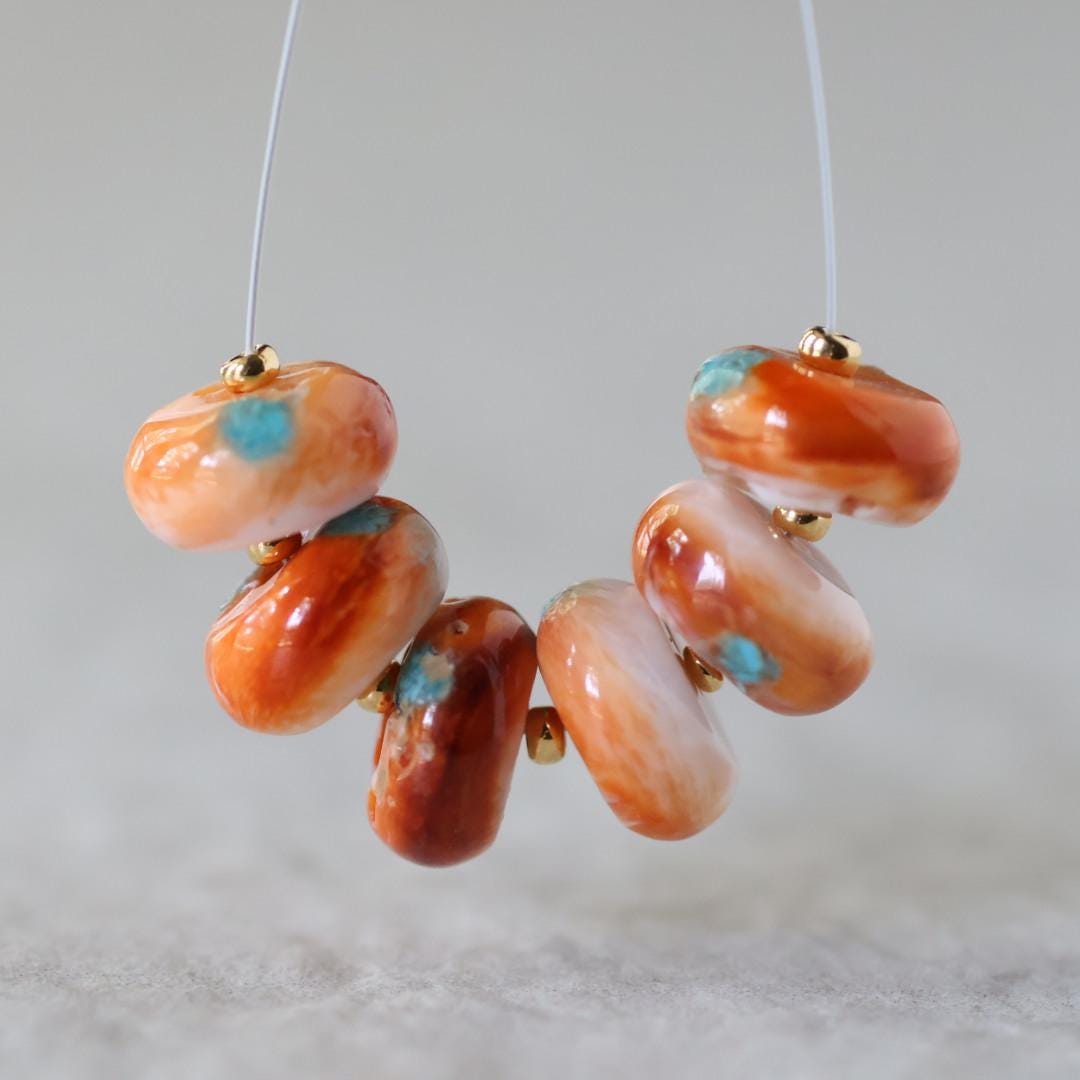 Large 10mm Spiny Oyster Bead with Turquoise Inlay Heishi Beads Natural Shell for DIY Jewelry Making Supplies