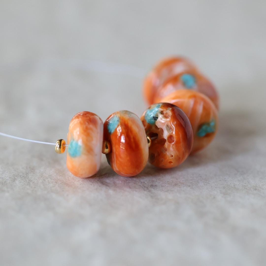 Large 10mm Spiny Oyster Bead with Turquoise Inlay Heishi Beads Natural Shell for DIY Jewelry Making Supplies