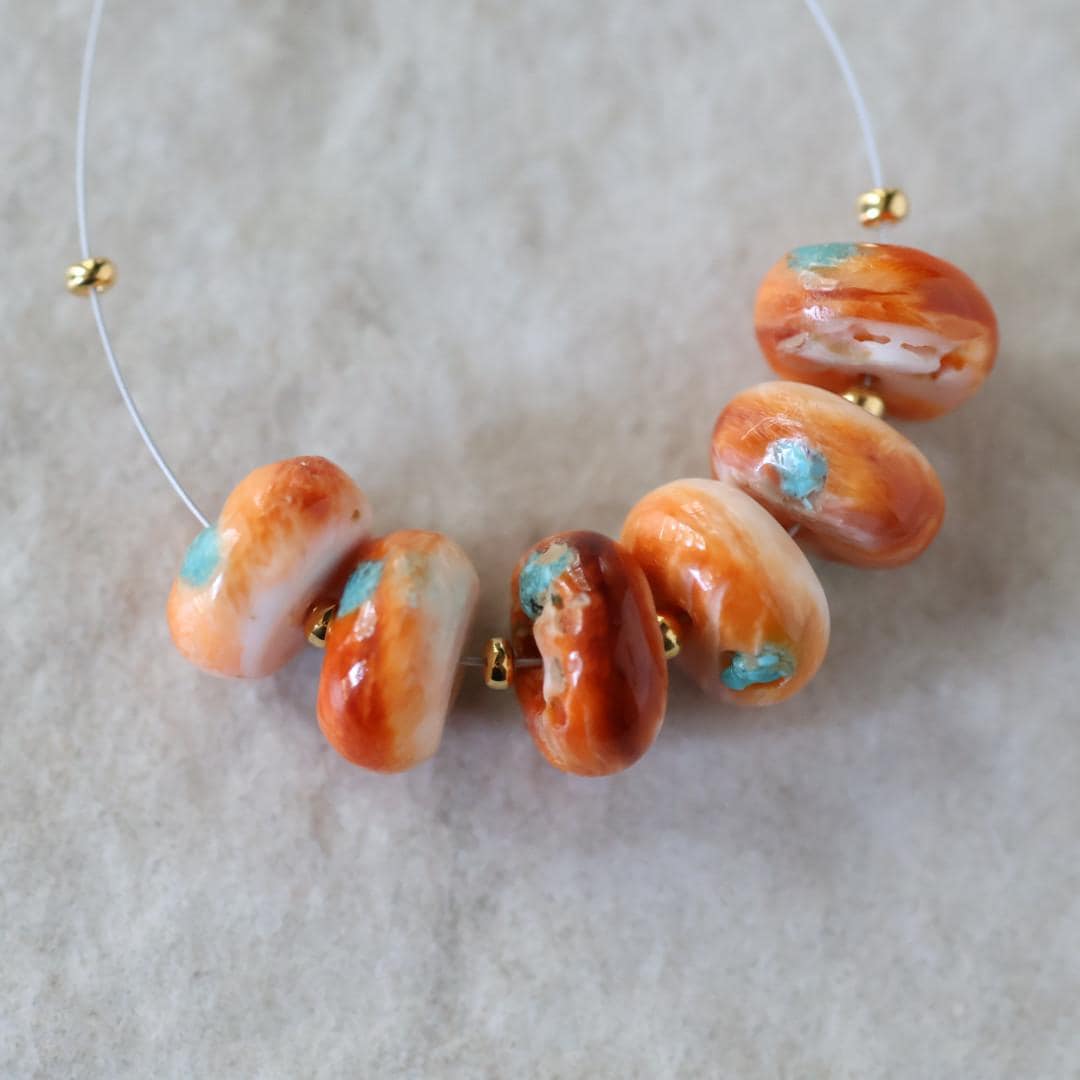 Large 10mm Spiny Oyster Bead with Turquoise Inlay Heishi Beads Natural Shell for DIY Jewelry Making Supplies
