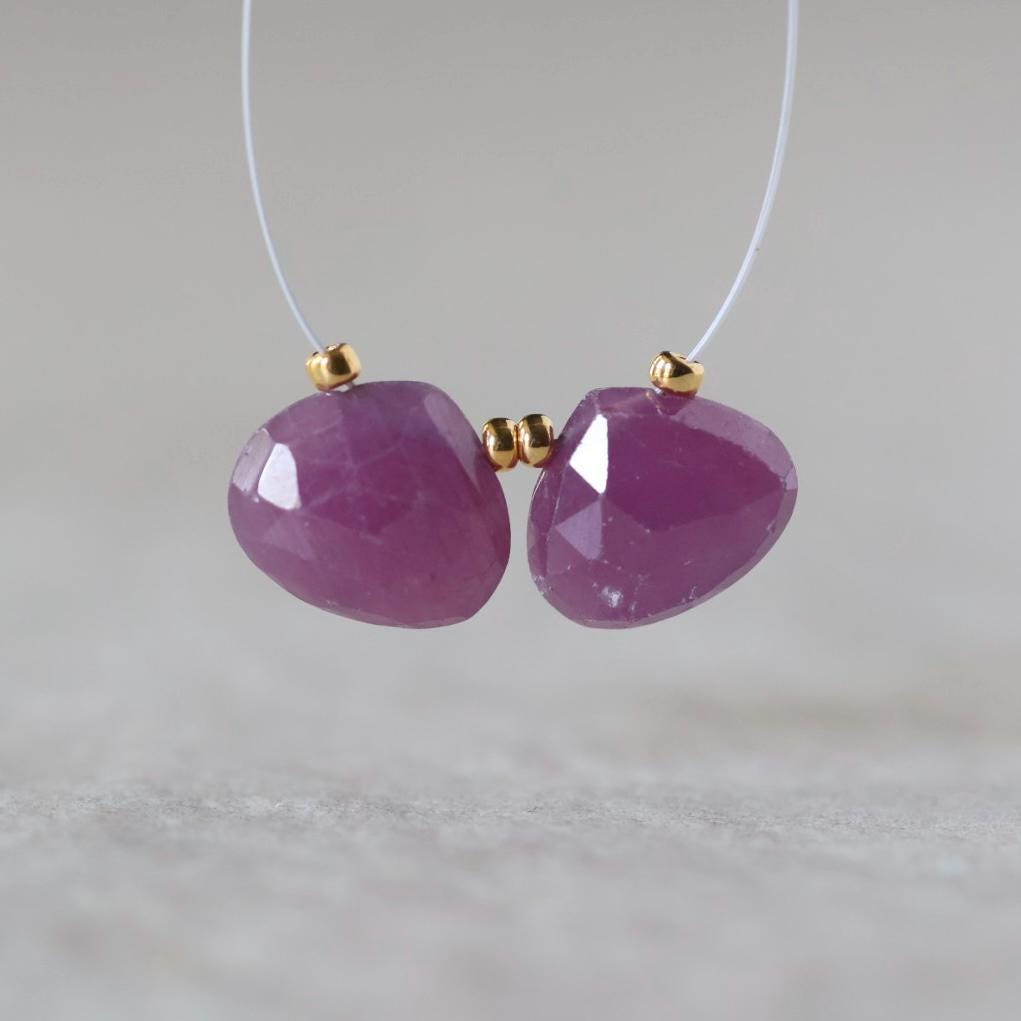 Natural Ruby Briolette Beads Faceted Heart Shape Drop 9 Genuine Untreated Ruby for DIY Jewelry Making