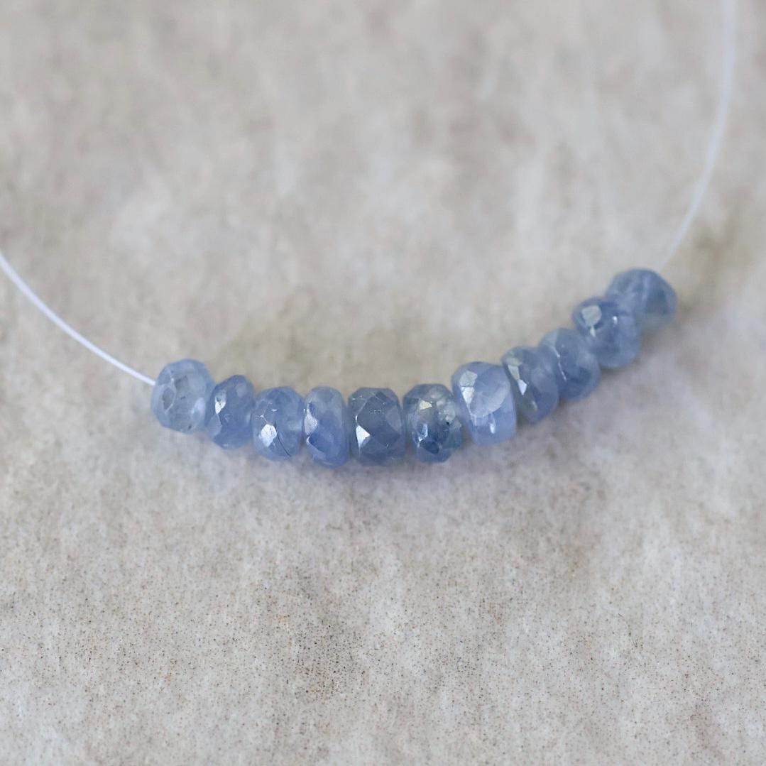 3.5-4mm Natural Burmese Blue Sapphire Beads Faceted Rondelle 1” Genuine Gemstone Beads for DIY Jewelry Making Supplies