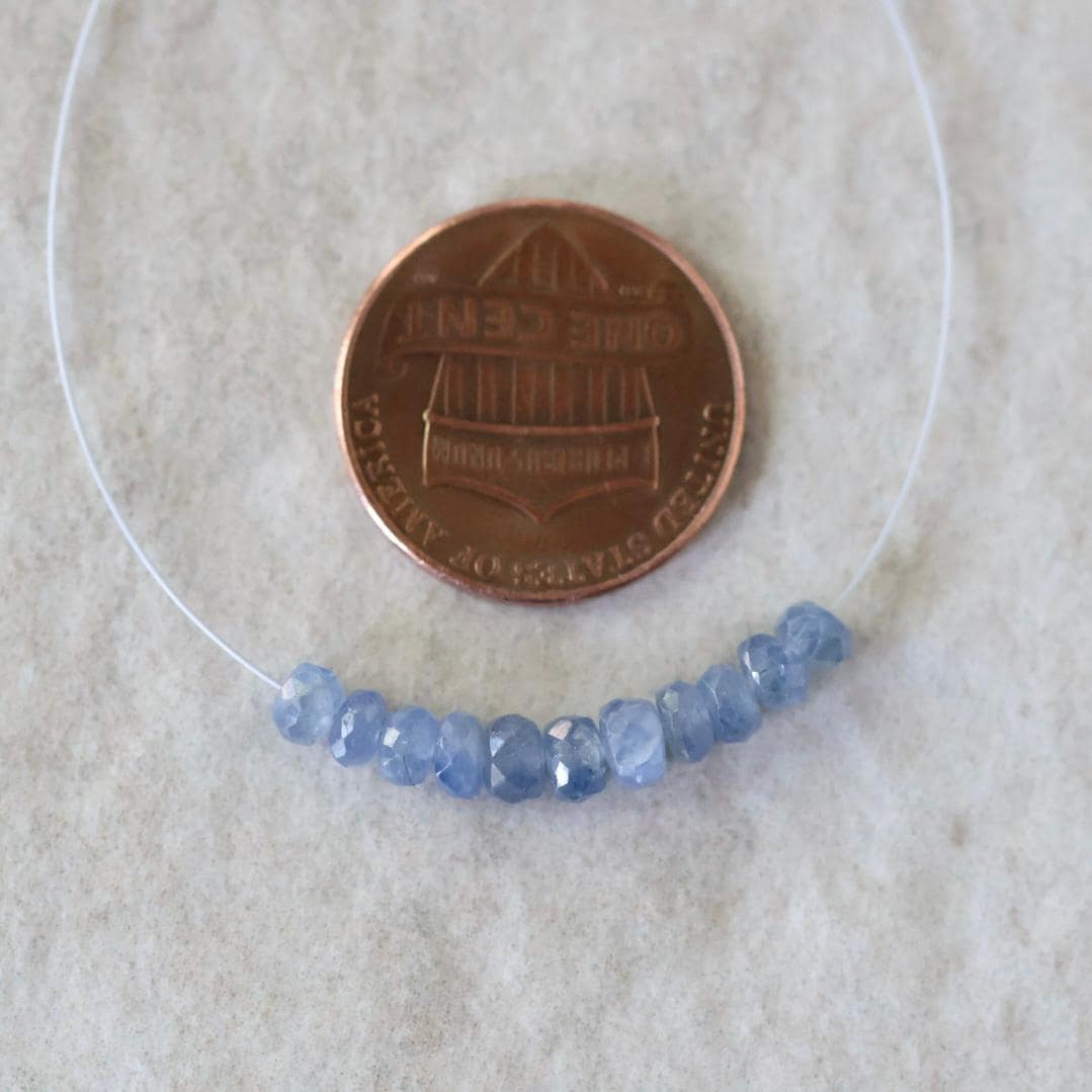 3.5-4mm Natural Burmese Blue Sapphire Beads Faceted Rondelle 1” Genuine Gemstone Beads for DIY Jewelry Making Supplies