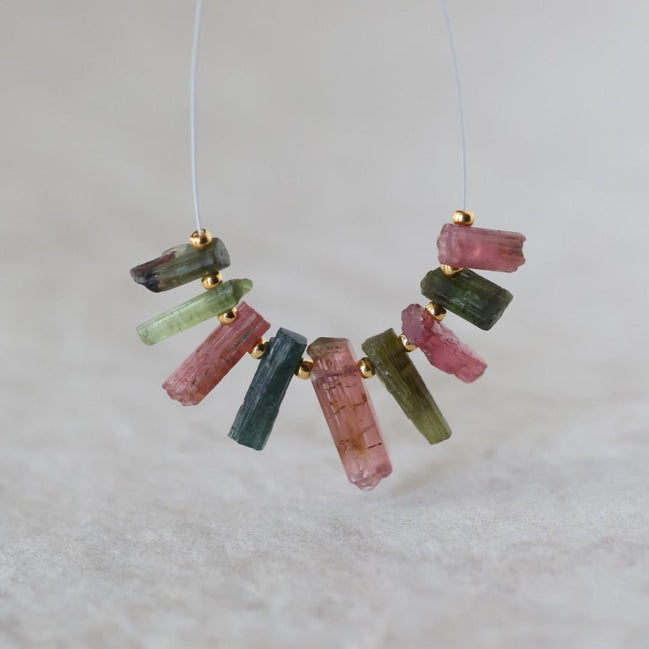 Multi Color Tourmaline Slice Beads Raw Briolette Sticks 8-16mm 9 PCs Genuine Watermelon Tourmaline Gemstone for DIY Jewelry Making