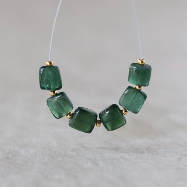 Natural Chrome Green Apatite Square Beads Smooth 6 PCs Gemstone for DIY Jewelry Making Supplies