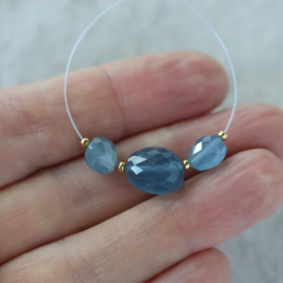 Santa Maria Aquamarine Oval Faceted Beads Nuggets Stone Chunk 6-11mm 3 PCs Gemstone for DIY Jewelry Making