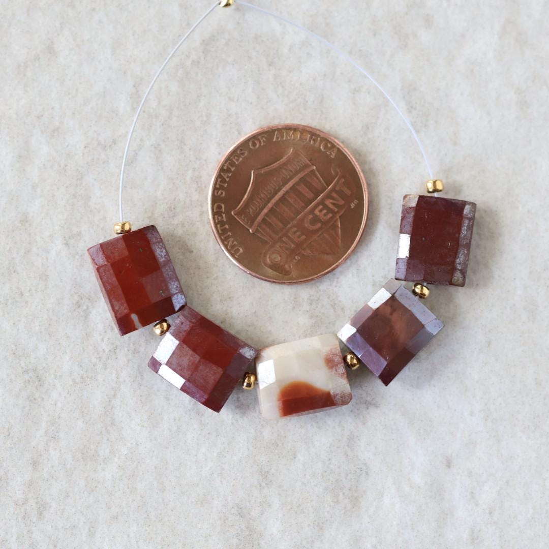 8x10mm Mookaite Jasper Rectangle Beads Checker Faceted Genuine Earth Tone Jasper 5 PCs Gemstone for DIY Jewelry Making