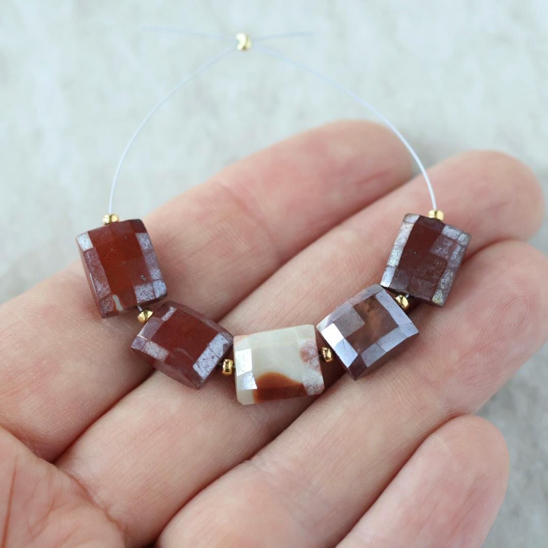 8x10mm Mookaite Jasper Rectangle Beads Checker Faceted Genuine Earth Tone Jasper 5 PCs Gemstone for DIY Jewelry Making
