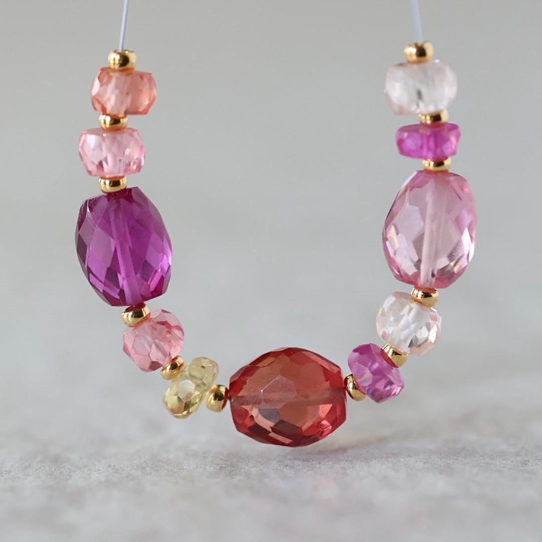 Padparadscha Sapphire Beads Oval Faceted Rondelle Pink Orange Gemstone for DIY Jewelry Making Supplies Necklace