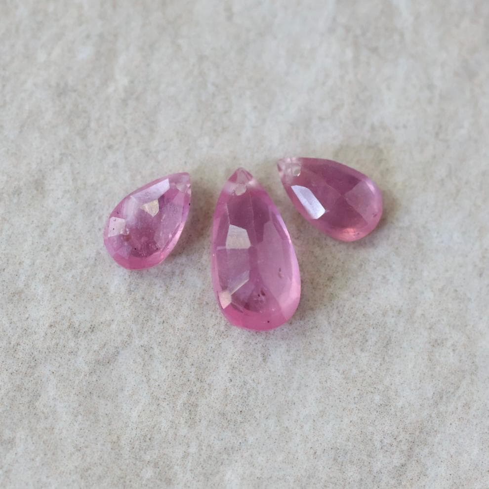 Pink Ruby Beads Faceted Briolettes Top Center Drilled 3 PCs 9-14mm Drops Gemstone for DIY Jewelry Making