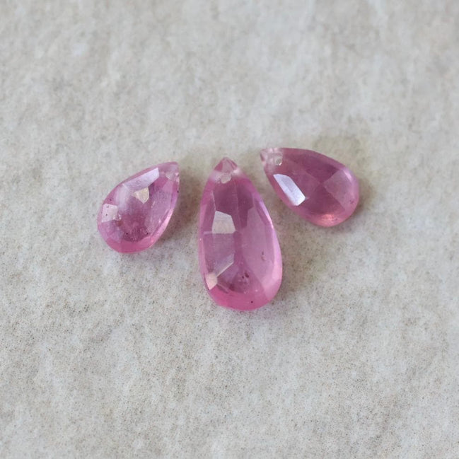 Pink Ruby Beads Faceted Briolettes Top Center Drilled 3 PCs 9-14mm Drops Gemstone for DIY Jewelry Making