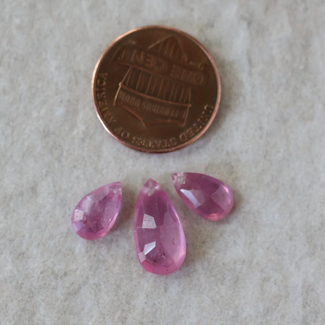 Pink Ruby Beads Faceted Briolettes Top Center Drilled 3 PCs 9-14mm Drops Gemstone for DIY Jewelry Making