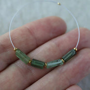 Natural Raw Green Tourmaline Tube Beads Sticks 4 PCs Genuine Gemstone Beads for DIY Jewelry Making