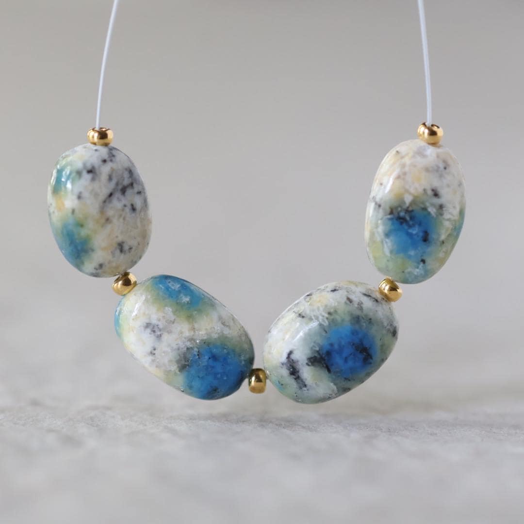 Genuine K2 Jasper Beads Smooth Oval Azurite in Granite Natural Gemstone For DIY Jewelry Making Supplies