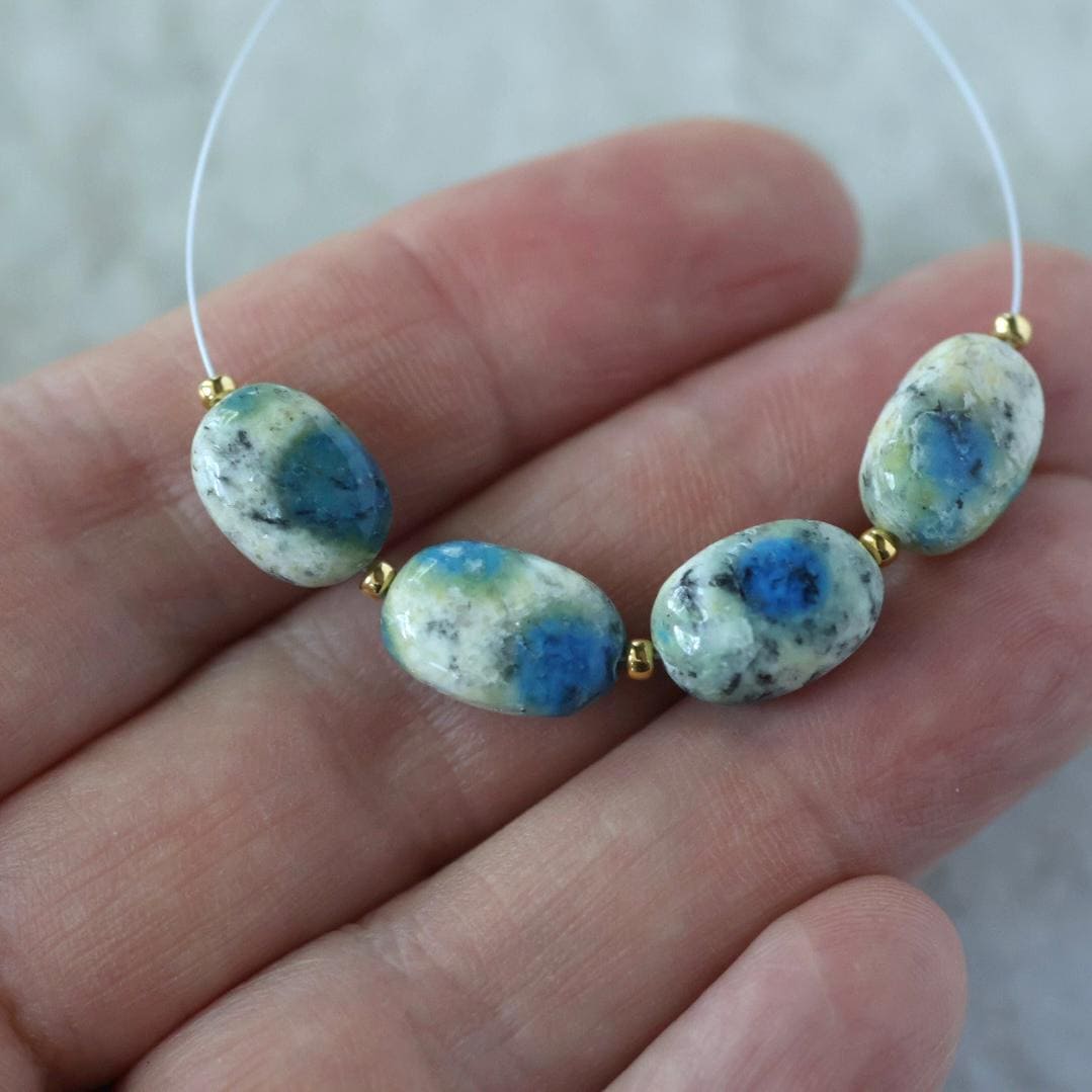 Genuine K2 Jasper Beads Smooth Oval Azurite in Granite Natural Gemstone For DIY Jewelry Making Supplies