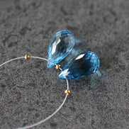 Large Swiss Blue Topaz Briolette Beads Faceted 16mm x 9mm Onion Drop Gemstone for DIY Jewelry Making Supplies Earrings