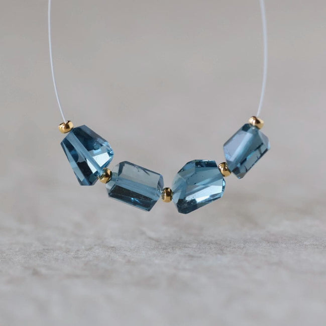 Natural London Blue Topaz Nugget Beads Chunks Stones 6x8mm 4 Pcs Gemstone for DIY Jewelry Making Earrings Supplies