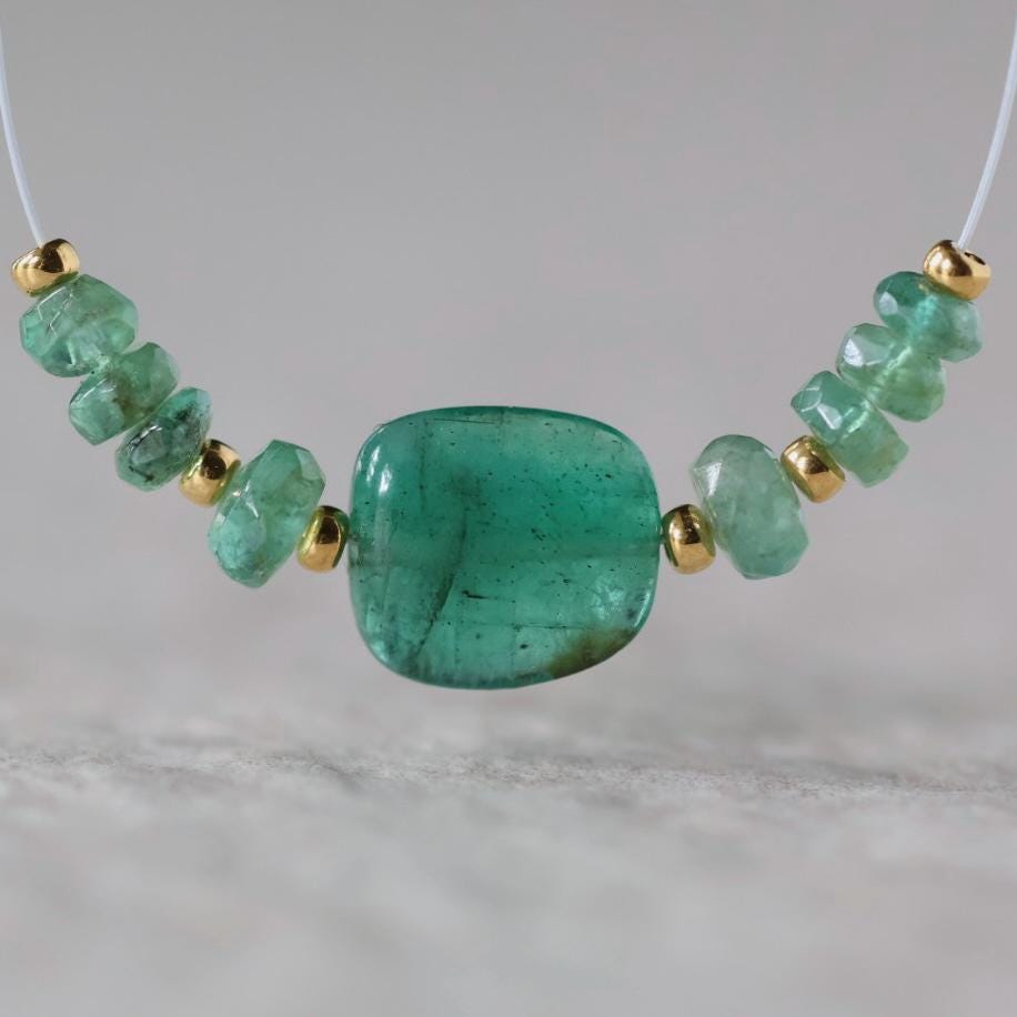 Natural Emerald Beads Smooth Nugget Stone Chunk Gemstone Faceted Rondelle Bead for DIY Jewelry Making