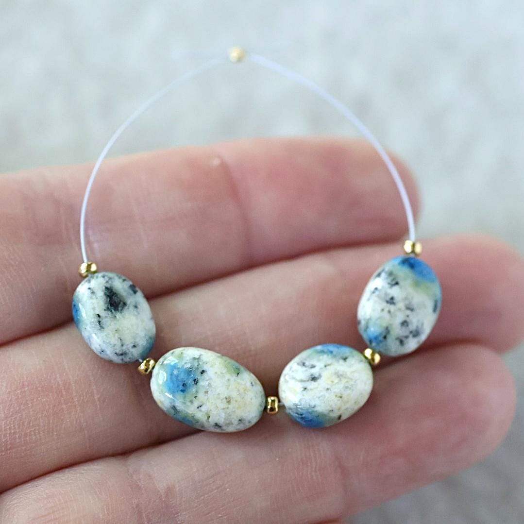 Genuine K2 Jasper Beads Smooth Oval Azurite in Granite Natural Gemstone For DIY Jewelry Making Supplies