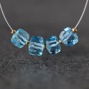 Tiny 5mm Natural Swiss Blue Topaz Faceted Cube Beads 4 Pcs Genuine Gemstone for DIY Jewelry Making Supplies Earrings Pendants
