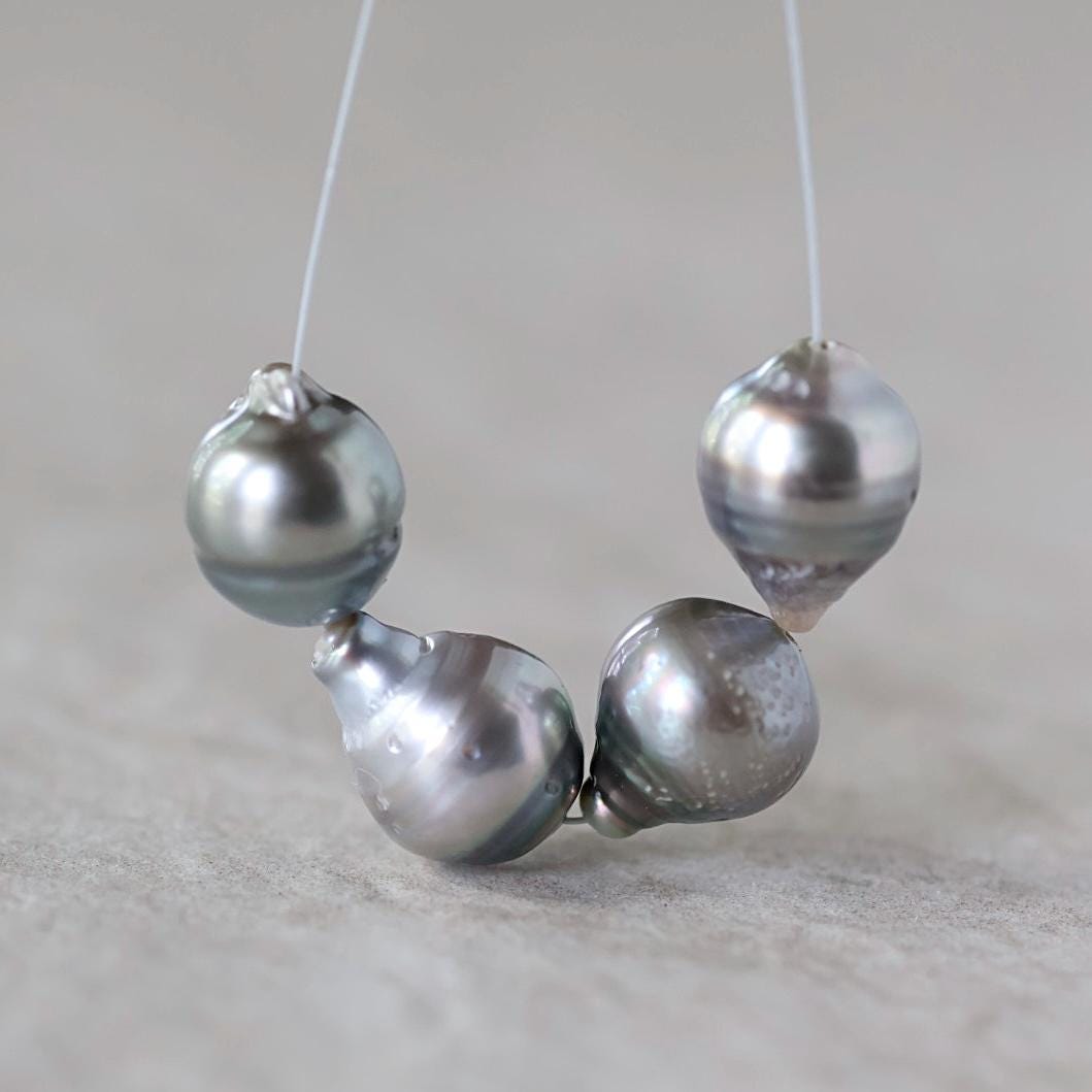10mm Genuine Silver Gray Tahitian Pearl Beads Baroque Organic 4 PCs DIY Jewelry Making Supplies Earrings