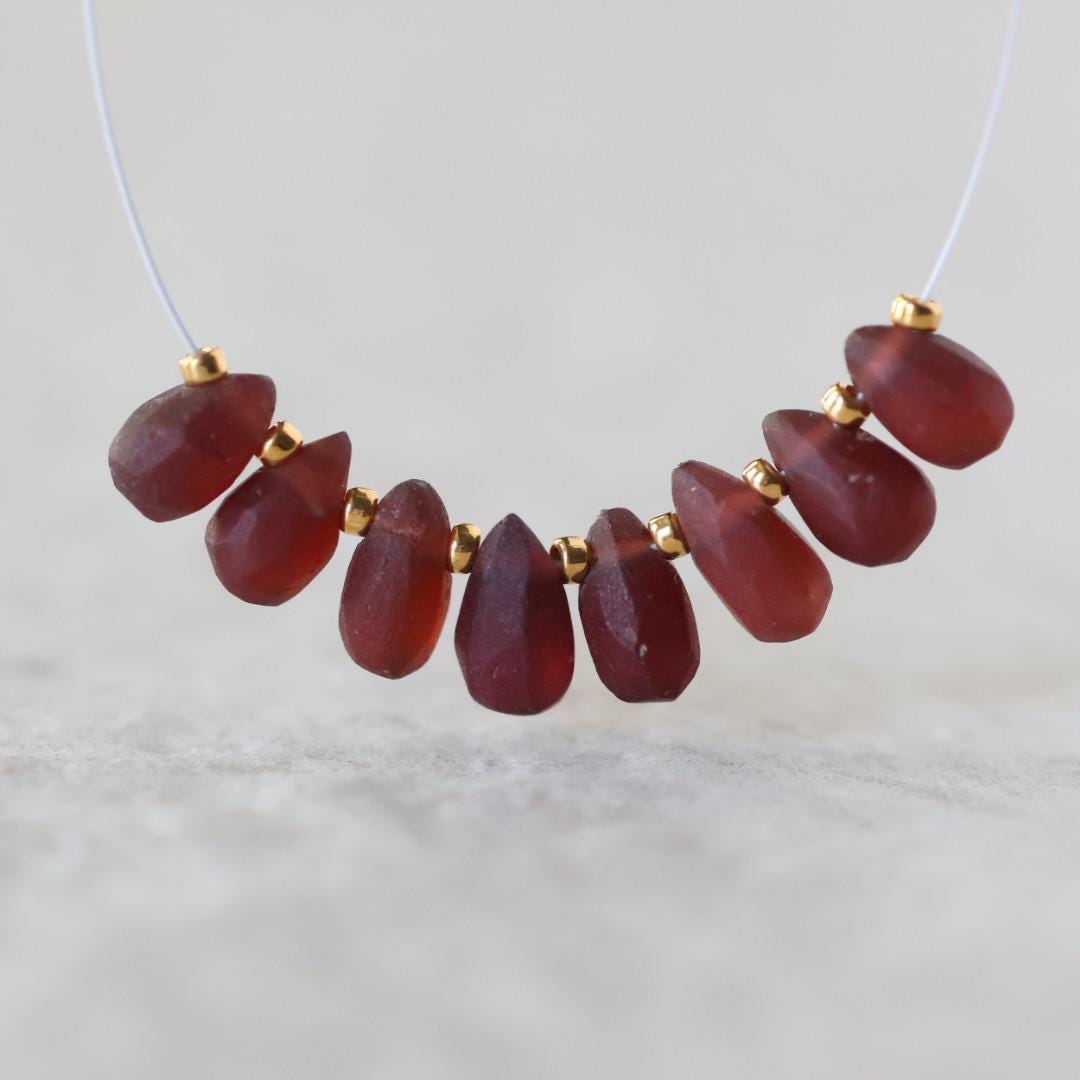 6mm Matte Mozambique Garnet Briolette Beads Smooth 8 Pcs Natural Gemstone DIY Jewelry Making Earrings Necklace January Birthstone