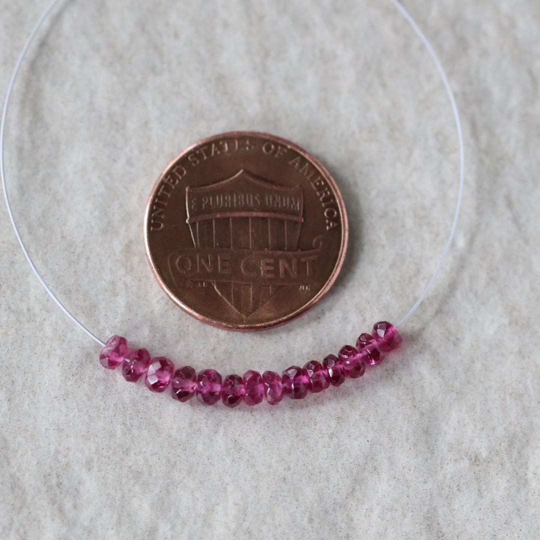 3mm AAA Rubellite Rondelle Beads Faceted Pink Tourmaline 1” Natural Gemstone for DIY Jewelry Making