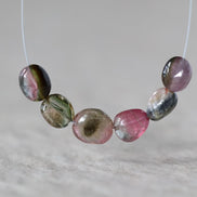 Tourmaline Oval Beads Smooth 6 PCs Genuine Bi Color Tourmaline Natural Gemstone for DIY Jewelry Making