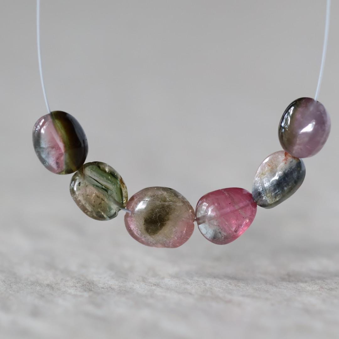 Tourmaline Oval Beads Smooth 6 PCs Genuine Bi Color Tourmaline Natural Gemstone for DIY Jewelry Making
