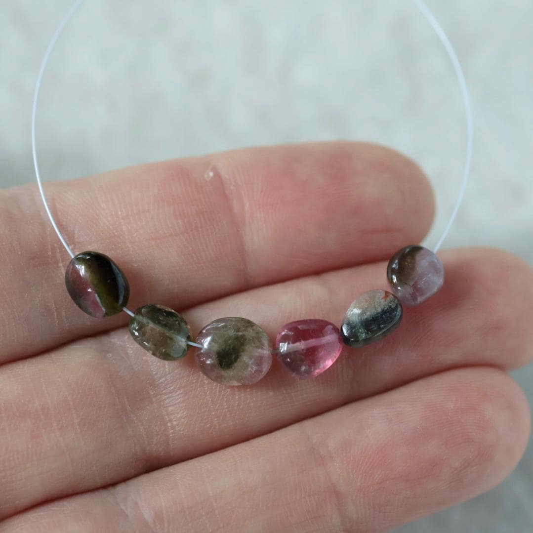 Tourmaline Oval Beads Smooth 6 PCs Genuine Bi Color Tourmaline Natural Gemstone for DIY Jewelry Making