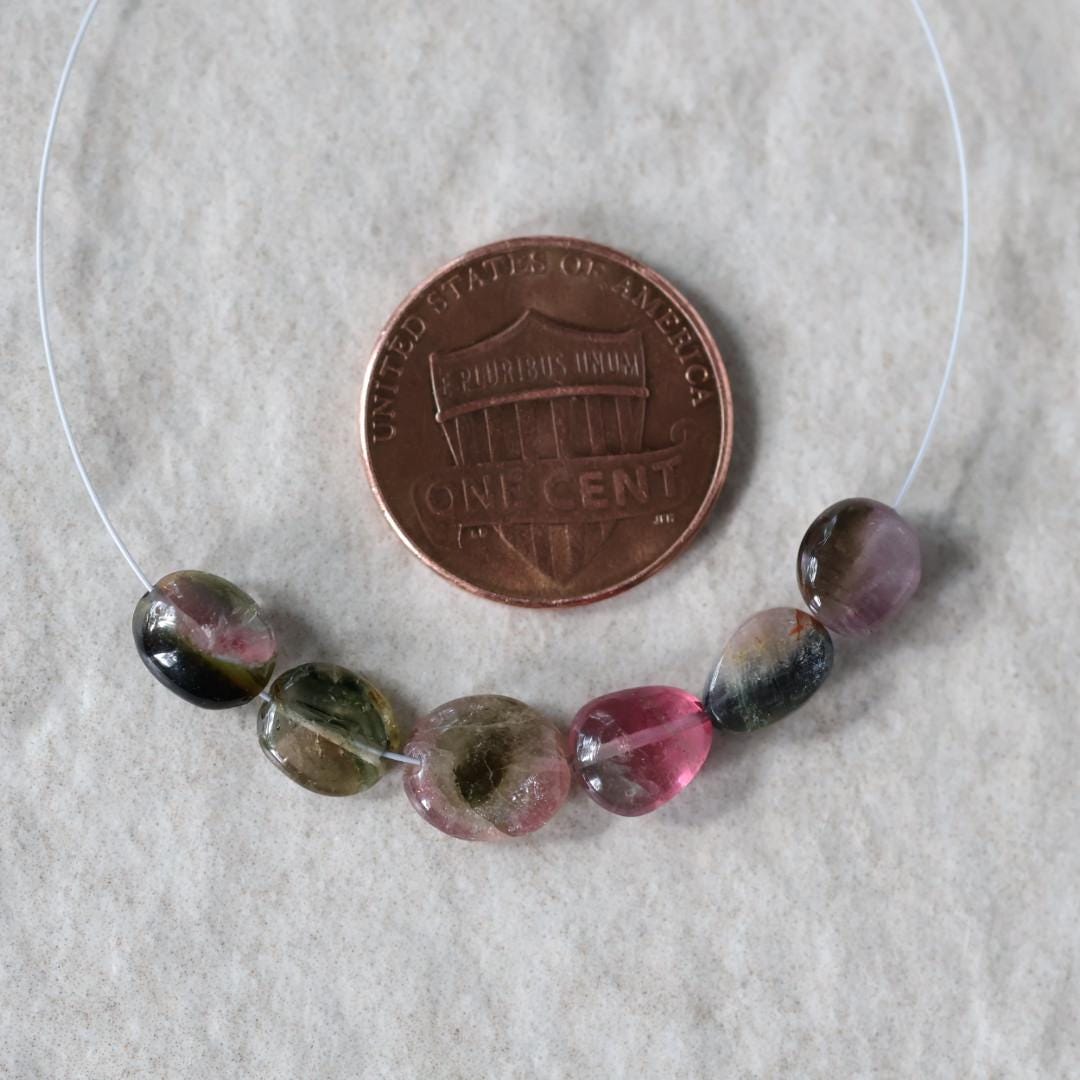 Tourmaline Oval Beads Smooth 6 PCs Genuine Bi Color Tourmaline Natural Gemstone for DIY Jewelry Making