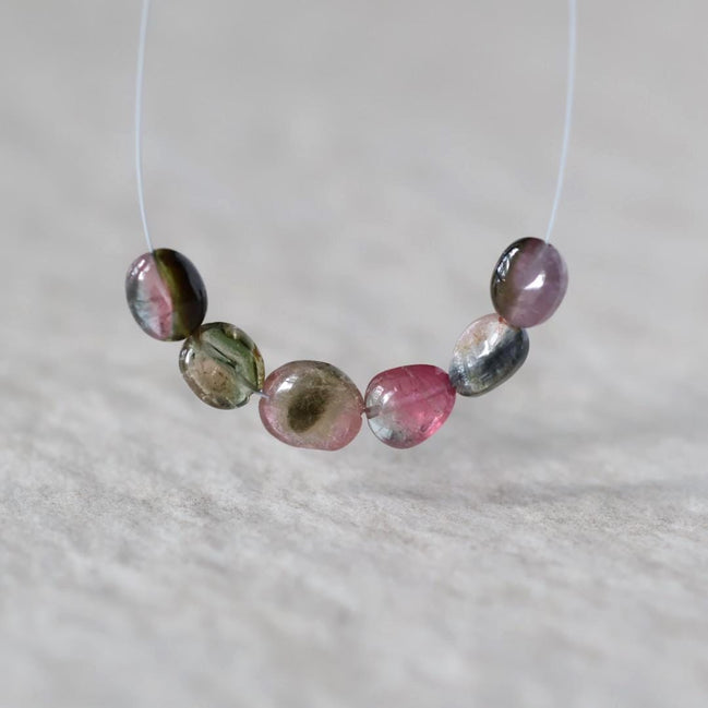 Tourmaline Oval Beads Smooth 6 PCs Genuine Bi Color Tourmaline Natural Gemstone for DIY Jewelry Making