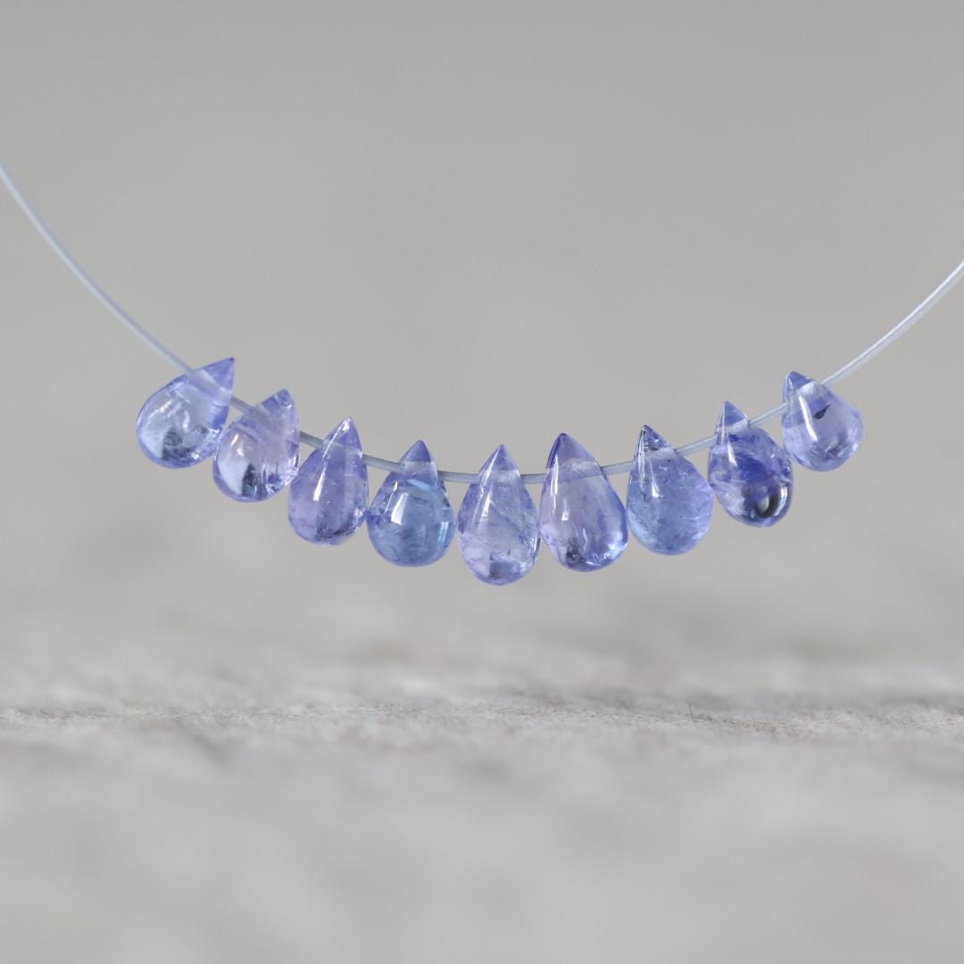 Tiny 3mm AAA Tanzanite Beads Smooth Drops Briolette 9 Pcs Natural Purple Gemstone for DIY Jewelry Making Necklace Earrings