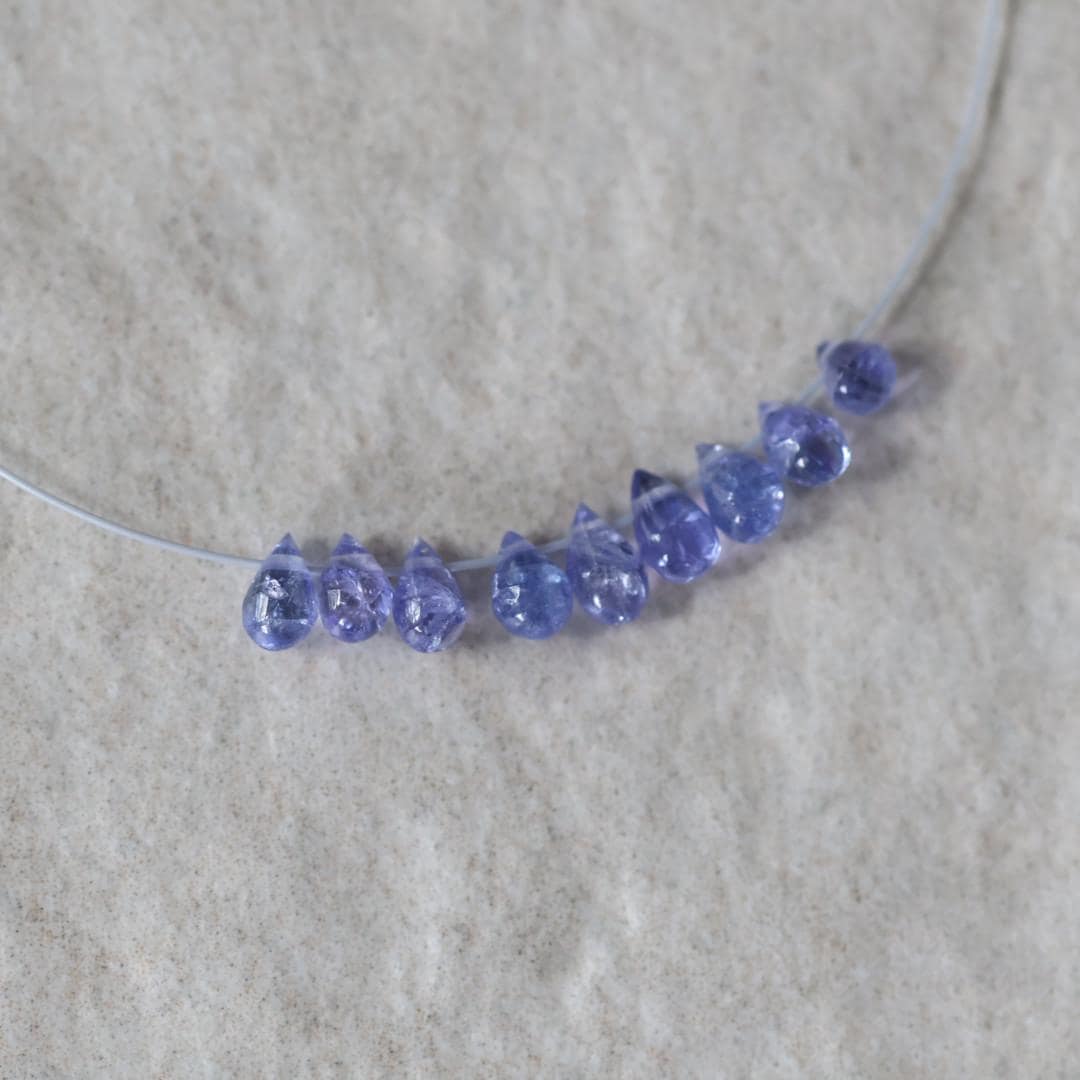 Tiny 3mm AAA Tanzanite Beads Smooth Drops Briolette 9 Pcs Natural Purple Gemstone for DIY Jewelry Making Necklace Earrings