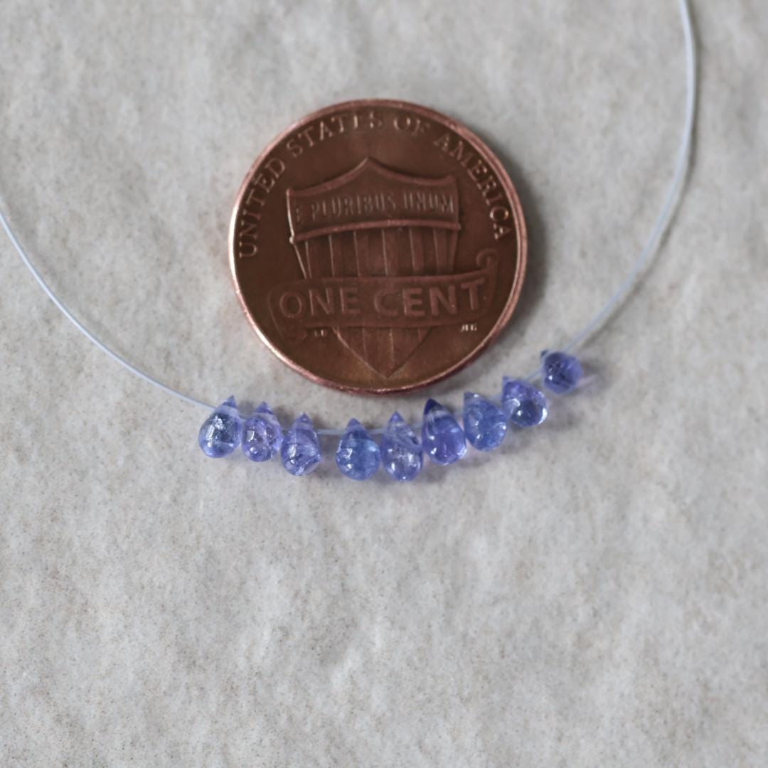 Tiny 3mm AAA Tanzanite Beads Smooth Drops Briolette 9 Pcs Natural Purple Gemstone for DIY Jewelry Making Necklace Earrings