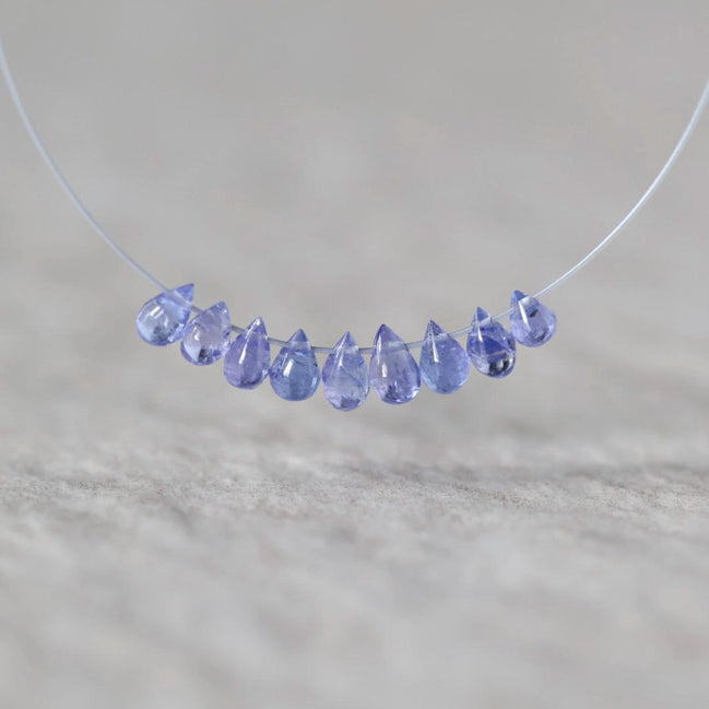 Tiny 3mm AAA Tanzanite Beads Smooth Drops Briolette 9 Pcs Natural Purple Gemstone for DIY Jewelry Making Necklace Earrings