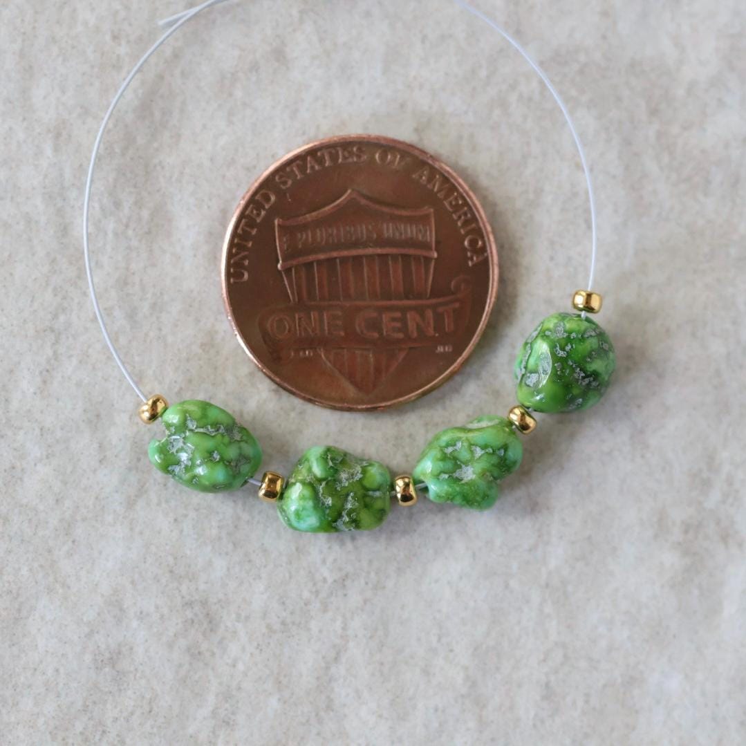 Rare Vivid Sonoran Gold Turquoise Nugget Beads Smooth 6-7mm 4 PCs Natural Mexican Turquoise Green Gemstone DIY Jewelry Making