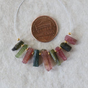 Multi Color Tourmaline Slice Beads Raw Briolette Sticks 8-16mm 9 PCs Genuine Watermelon Tourmaline Gemstone for DIY Jewelry Making