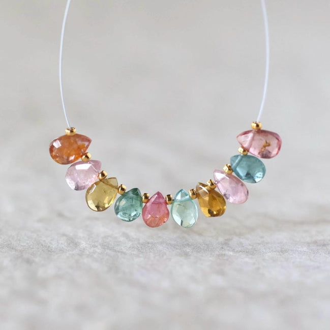 6mm Multi Color Tourmaline Briolette Beads Faceted Teardrops Drops 10 PCs Natural Gemstone for DIY Jewelry Making