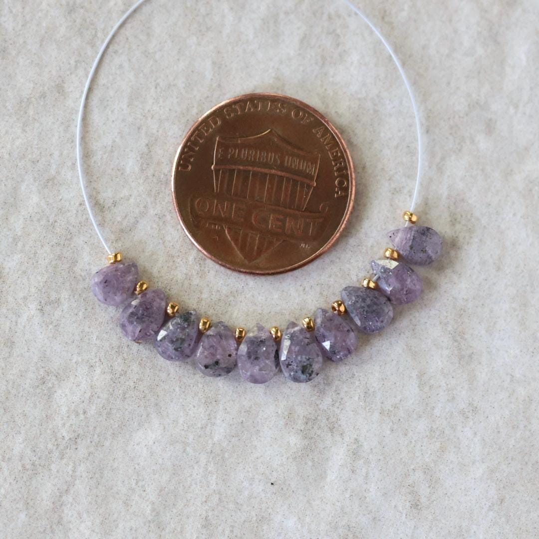 Tiny Natural Purple Sapphire Beads Faceted Briolettes Teardrops Drops 10 Pcs 5-6mm Gemstone for DIY Jewelry Making