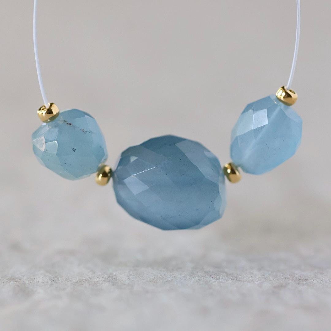 Santa Maria Aquamarine Oval Faceted Beads Nuggets Stone Chunk 6-11mm 3 PCs Gemstone for DIY Jewelry Making