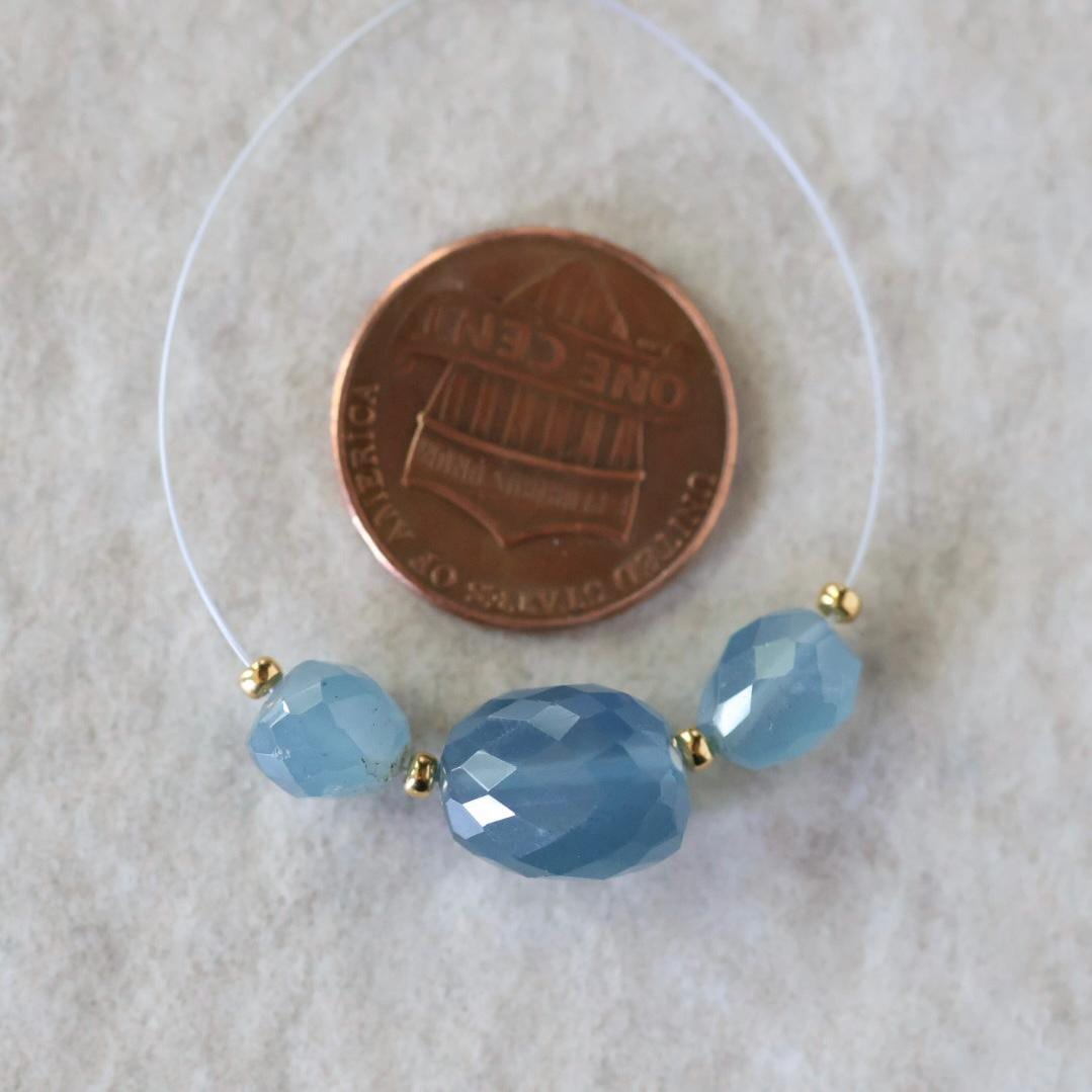 Santa Maria Aquamarine Oval Faceted Beads Nuggets Stone Chunk 6-11mm 3 PCs Gemstone for DIY Jewelry Making